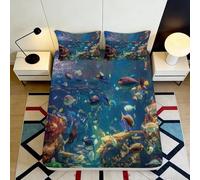3D Printed Ocean Life Fitted Sheet Microfiber Deep Pocket Non-Slip Bedroom Bedding Set Sea World Mattress Fitted Cover for Adults 160x200x25cm