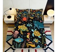 3D Printed Ocean Microfiber Fitted Sheet Deep Pocket Non-Slip Bedroom Bedding Sea Life Mattress Fitted Cover Washable 140x200x25cm