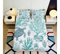 3D Printed Ocean Pattern Fitted Sheet Microfiber Non-Slip Deep Pocket Sea Life Mattress Fitted Cover Washable 160x200x25cm