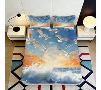 3D Printed Ocean Seagull Fitted Sheet, Microfiber Bed Cover, Non Slip, Home