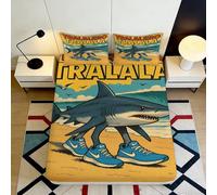 3D Printed Ocean Shark Fitted Sheet, Microfiber, Bed Cover, Non-slip, Home