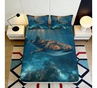 3D Printed Ocean Shark Fitted Sheet, Microfiber Bed Cover, Non-slip Home