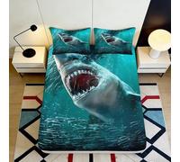 3D Printed Ocean Shark Fitted Sheet, Microfiber Bed Cover, Non-slip, Home