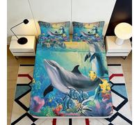3D Printed Ocean Theme Fitted Sheet Microfiber Deep Pocket Non-Slip Sea Life Mattress Fitted Cover for Bedroom Adults Teens 120x200x25cm