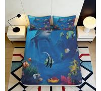3D Printed Ocean Theme Fitted Sheet Microfiber Deep Pocket Non-Slip Sea Life Mattress Fitted Cover Washable 180x200x25cm