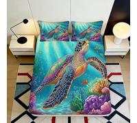 3D Printed Ocean Turtle Fitted Sheet Microfiber Deep Pocket Non-Slip Bedroom Bedding Sea Life Mattress Fitted Cover Washable 120x200x25cm