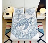 3D Printed Ocean Turtle Fitted Sheet Microfiber Deep Pocket Non-Slip Full Wrap Ocean Turtle Mattress Fitted Cover for Bedroom Adults Teenagers 90x200x25cm