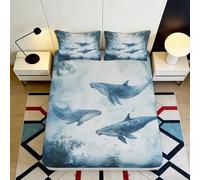 3D Printed Ocean Whale Fitted Sheet Microfiber Soft Breathable Sea Life Bed Cover for Bedroom Dorm Mattress Protection Decor 120x200x25cm