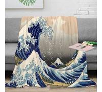 3D Printed OceanWave Lounge Throw Microfiber Soft Warm Bedding Breathable JapaneseUkiyoEStyle Living Room Throw Non Pilling Fade Resistant for Students Gamers Movie Nights 80×90inch(200x230cm)