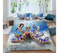 3D Printed Octopus Duvet Cover Set Double size,Soft Microfiber Hypoallergenic Underwater Animals Bedding Set with Pillowcase, Quilt Cover with Zipper for Kids, Teens, Adults2e34