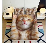 3D Printed Orange Tabby Cat Fitted Sheet Microfiber Soft Slip-Resistant Smile Kitty Bed Cover for Bedroom Guest Room Decor 90x200x25cm