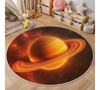 3D Printed Orange-Yellow Beautiful Saturn Round Area Rug Circular Carpet Soft Non-Slip Washable Mat Low Pile Rug Space Scenery Anti-Slip 3D Carpet For Living Room Bedroom Decoration,200Cm