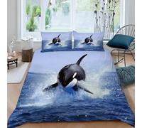 3D Printed Orca Waves Duvet Cover Set King size,Soft Microfiber Hypoallergenic Marine Animals Bedding Set with Pillowcase, Quilt Cover with Zipper for Kids, Teens, Adults2e203