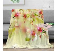 3D Printed Orchid blooms Thermal Blanket Microfiber Soft Cosy Bedding Warm Nature garden Blanket Compact Portable Non Pilling for Apartment Dwellers Renters Young Adults 70×80inch(180x200cm)