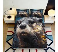 3D Printed Otter Animal Fitted Sheet Microfiber Soft Breathable Sea Life Bed Cover for Bedroom Dormitory Guest Room Mattress Protection Decor 120x200x25cm