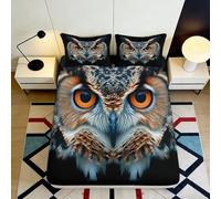 3D Printed Owl Eyes Fitted Sheet Microfiber Soft Animal Pattern Bed Cover for Bedroom Dorm Mattress Protection Decor 90x200x25cm