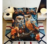 3D Printed Owl Floral Fitted Sheet Microfiber Deep Pocket Non-Slip Owl Floral Mattress Fitted Cover Bedroom Bedding for Adults 140x200x25cm