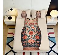 3D Printed Owl Floral Fitted Sheet Microfiber Deep Pocket Non-Slip Owl Mattress Fitted Cover Bedroom Bedding for Adults 200x200x25cm