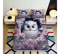 3D Printed Owl Pattern Fitted Sheet, Microfiber Bed Cover, Non-slip Home