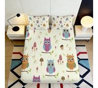 3D Printed Owl Pattern Fitted Sheet, Microfiber, Bed Cover, Non-slip, Home