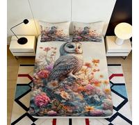 3D Printed Owl Pattern Fitted Sheet Microfiber Deep Pocket Bedroom Bedding Owl Mattress Fitted Cover Non-Slip 90x200x25cm