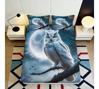 3D Printed Owl Pattern Fitted Sheet Microfiber Deep Pocket Elastic Hem Bedroom Bedding Owl Mattress Fitted Cover Non-Slip Machine Washable for Adults Teens 200x200x25cm