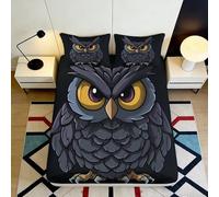 3D Printed Owl Pattern Fitted Sheet Microfiber Deep Pocket Non-Slip Owl Mattress Fitted Cover for Bedroom Bedding Adult Teen 200x200x25cm