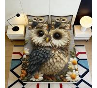 3D Printed Owl Pattern Fitted Sheet Microfiber Non-Slip Deep Pocket Bedroom Bedding Owl Mattress Fitted Cover Full Wrap Washable 90x200x25cm