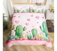 3D Printed Painted Cactus Single Duvet Cover Set 3 Piece Microfibre Bedding Set Plants Quilt Cover 155x220 cm with 2 Pillowcases 50x75 cm and Zipper Closure k.452