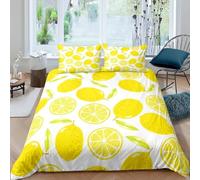 3D Printed Painted Lemon Single Duvet Cover Set 3 Piece Microfibre Bedding Set Fruits Quilt Cover 150x200 cm with 2 Pillowcases 50x75 cm and Zipper Closure i.2007