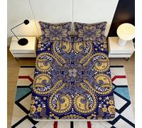3D Printed Paisley Mandala Fitted Sheet Microfiber Soft Blue Gold Mattress Cover for Bedroom Decor Adult Youth 90x200x25cm