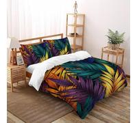 3D Printed Palm Leaf Pattern Quilt Cover Wild Plant Bedding Set 3 Pieces Soft Microfiber with Pillowcases,Hidden Zipper for Junior Collection Double(200x200cm) Room Decor