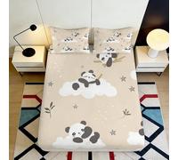 3D Printed Panda Cloud Fitted Sheet Microfiber Soft Breathable Star Pattern Bed Cover for Bedroom Dormitory Guest Room Mattress Protection Decor 140x200x25cm
