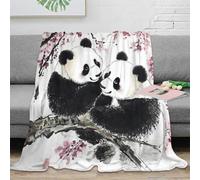 3D Printed Panda couple Sofa Throw Microfiber Warm Cosy Bedding Soft Chinese ink painting Couch Blanket for Parents Grandparents Family Members 80×90inch(200x230cm)