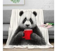 3D Printed Panda holding cup Bed Throw Microfiber Warm Soft Bedding Durable Illustrated cartoon Fluffy Blanket Breathable All Season for Homeowners Renters Adults 50x60inch(127x152cm)