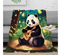 3D Printed Panda playing guitar Soft Throw Microfiber Soft Cosy Bedding Warm Cute cartoon Thermal Blanket Machine Washable No Shedding for Men Women Couples 70×80inch(180x200cm)