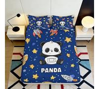 3D Printed Panda Rocket Fitted Sheet Microfiber Non-slip Blue Star Mattress Cover Bedroom Decor Easy Care 180x200x25cm