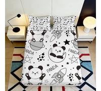 3D Printed Panda Space Fitted Sheet Microfiber Soft Anti-Slip Rocket Star Mattress Cover for Bedroom Dorm Decor 140x200x25cm