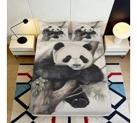 3D Printed Panda Tree Fitted Sheet Microfiber Soft Breathable Animal Forest Bed Cover for Bedroom Dorm Mattress Protection Decor 160x200x25cm