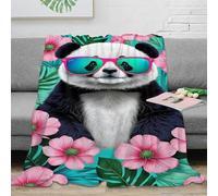 3D Printed Panda with sunglasses Nap Blanket Microfiber Ultra Soft Warm Bedding Tropical cartoon Bedding Throw Anti Static Fade Resistant for Adults Couples Households 70×80inch(180x200cm)
