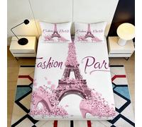 3D Printed Paris Cityscape Fitted Sheet Microfiber Deep Pocket Bedroom Bedding Paris Mattress Fitted Cover Non-Slip Washable 90x200x25cm