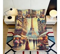 3D Printed Paris Cityscape Fitted Sheet Microfiber Non-Slip Deep Pocket Paris Scene Mattress Fitted Cover Breathable for Bedroom 180x200x25cm