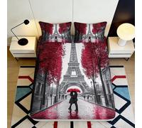 3D Printed Paris Couple Fitted Sheet Microfiber Deep Pocket Non-Slip Bedroom Bedding Set Paris Mattress Fitted Cover 140x200x25cm