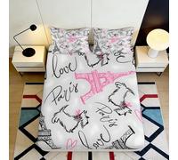 3D Printed Paris Dog Pattern Microfiber Deep Pocket Fitted Sheet Elastic Hem Bedroom Bedding Paris Mattress Fitted Cover Washable for Adults 160x200x25cm