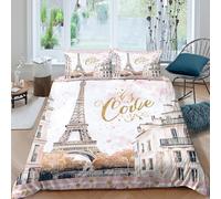 3D Printed Paris Eiffel Tower Bedding Cover Microfiber Watercolor Art Style Bed Cover Soft Comfortable Quick Drying for Uni Dorm Student Rental Apartment Bedroom Use King（220x240cm）