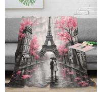 3D Printed Paris Eiffel Tower Living Room Throw Microfiber Warm Soft Bedding Cosy Romantic street scene All Season Blanket Machine Washable for Couples Families Households 40x50inch(100x130cm)