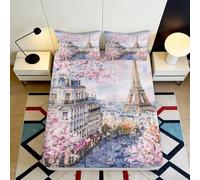 3D Printed Paris Fitted Sheet Microfiber Deep Pocket Non-Slip Bedroom Bedding Paris Mattress Fitted Cover for Adults Teens Washable 90x200x25cm