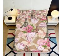 3D Printed Paris Floral Fitted Sheet, Microfiber Bed Cover, Non-slip, Home