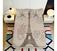 3D Printed Paris Landmark Fitted Sheet Microfiber Deep Pocket Non-Slip Bedroom Bedding Paris Mattress Fitted Cover Washable for Adults 90x200x25cm