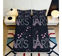3D Printed Paris Night Fitted Sheet Microfiber Non-Slip Deep Pocket Bedroom Bedding Paris Mattress Fitted Cover 140x200x25cm